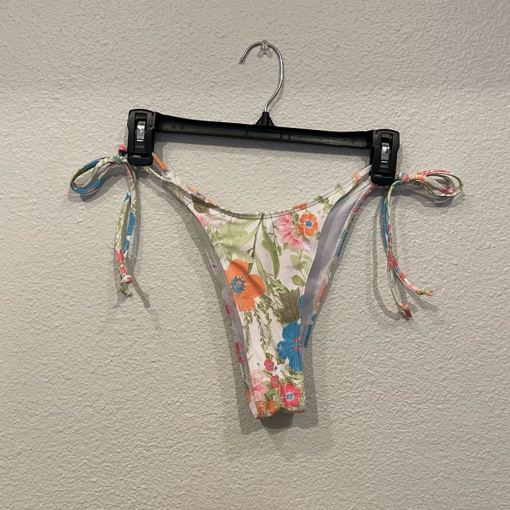 White orange and blue floral high rise cheeky bikini bottoms